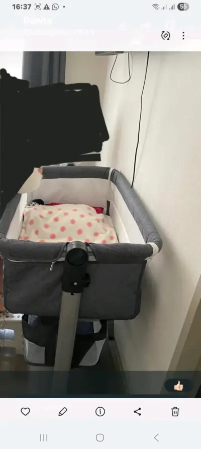 Cuna colecho gris ajustable para bebé y cojin - miniatura 1