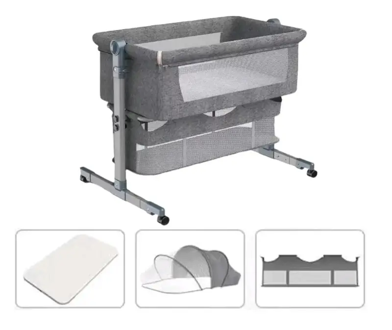 Cuna colecho gris ajustable para bebé y cojin - 2