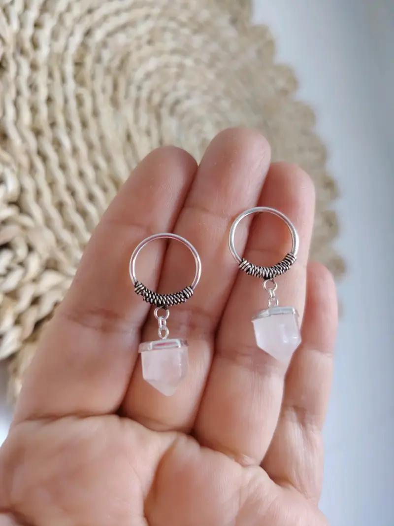 Aros de plata con cuarzo transparente