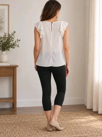 Blusa sin mangas blanca con vuelos - miniatura 1