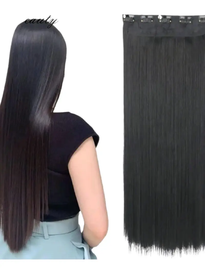Extensiones de cabello liso negro con clips
