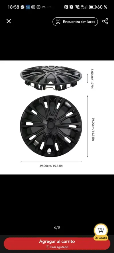 Tapacubos de rueda negro 39 cm - miniatura 1