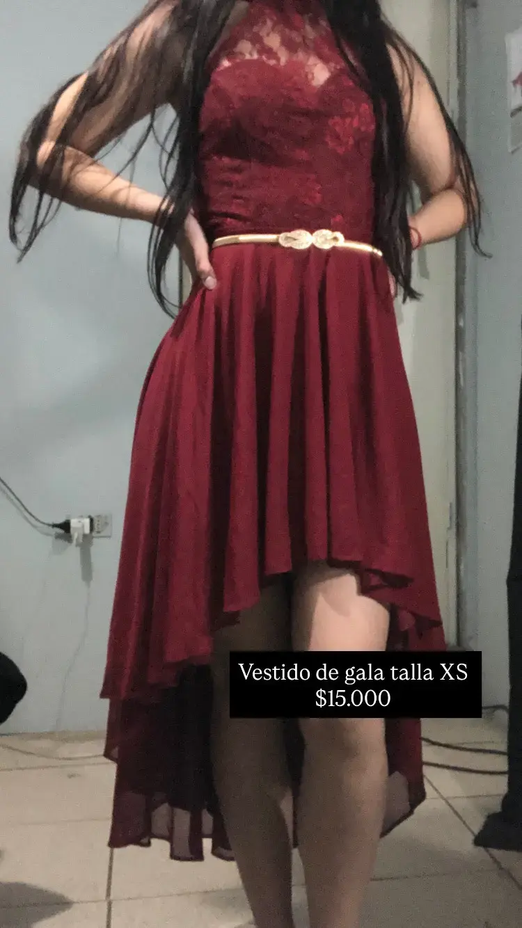 Vestido de gala burdeos con encaje - 2