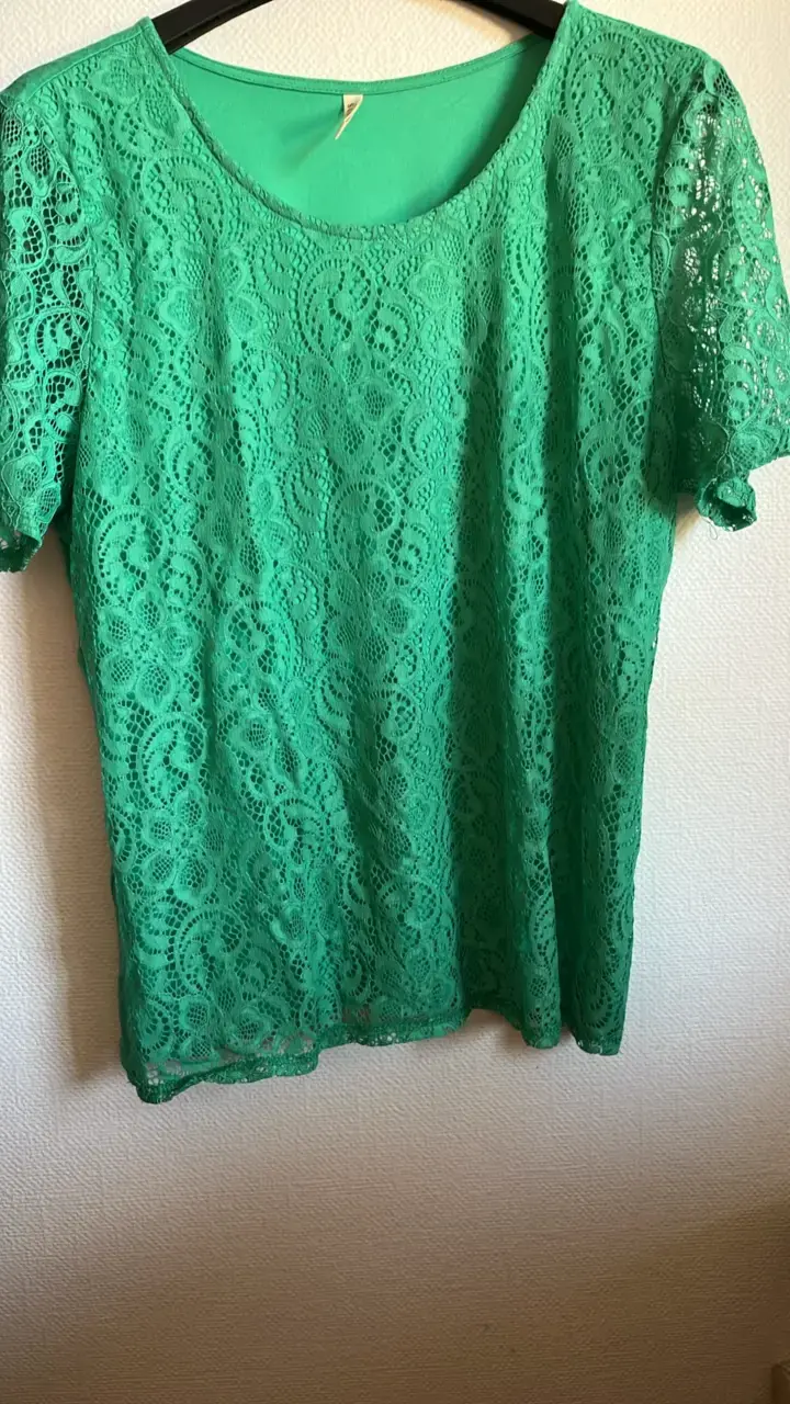 Blusa de encaje verde para mujer talla L - 1