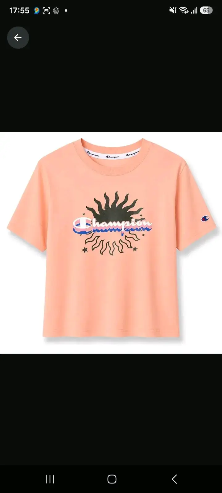 Polera Champion color durazno con diseño de sol