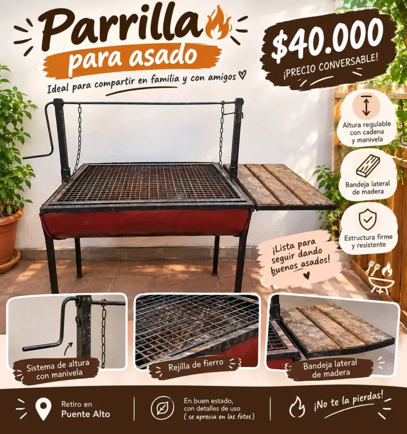 Parrilla para asado con altura regulable