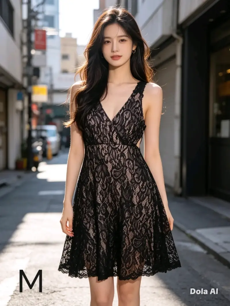 Vestido de encaje negro elegante para mujer