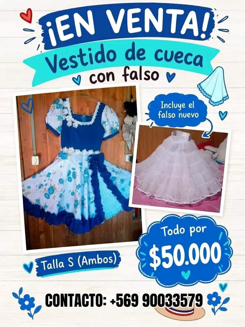 Vestido de cueca con falso talla S