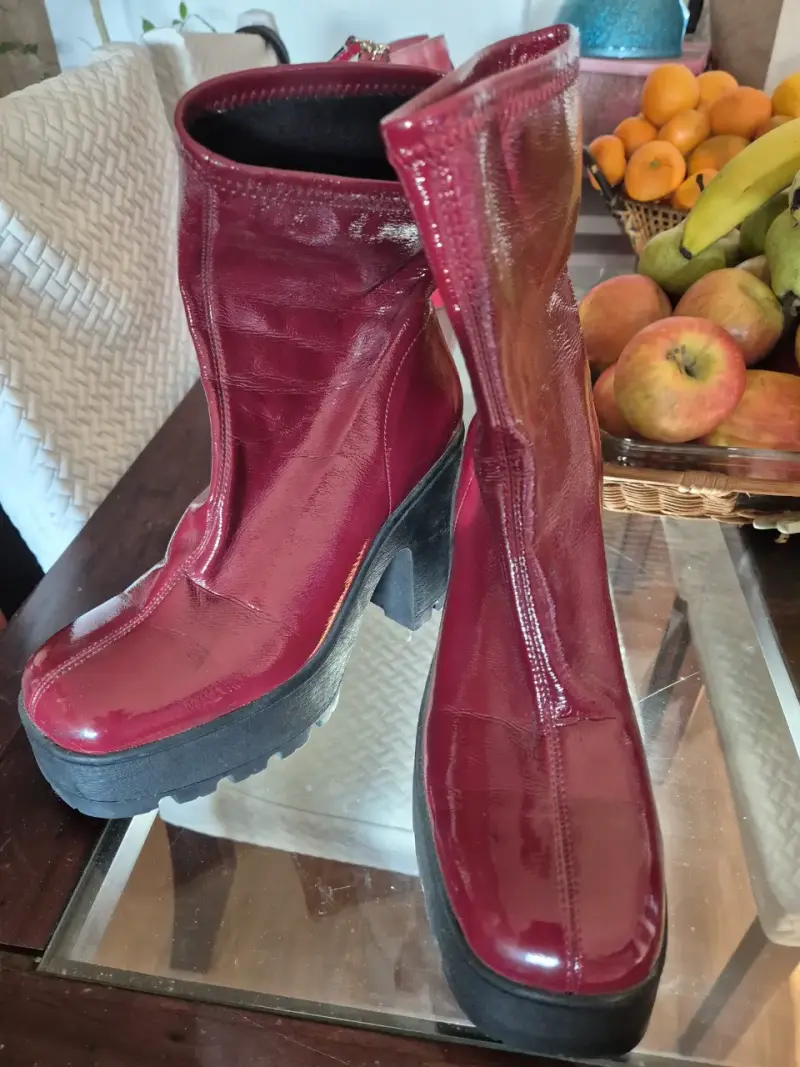 Botines de cuero rojo con plataforma - 1