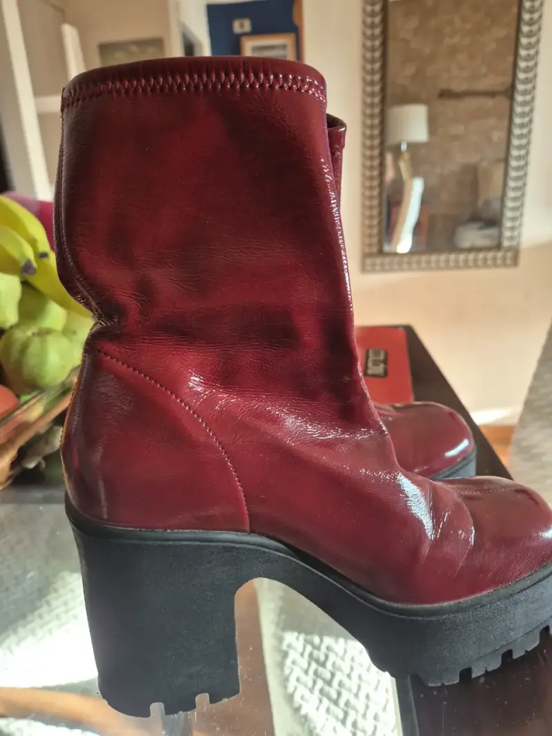 Botines de cuero rojo con plataforma - 4