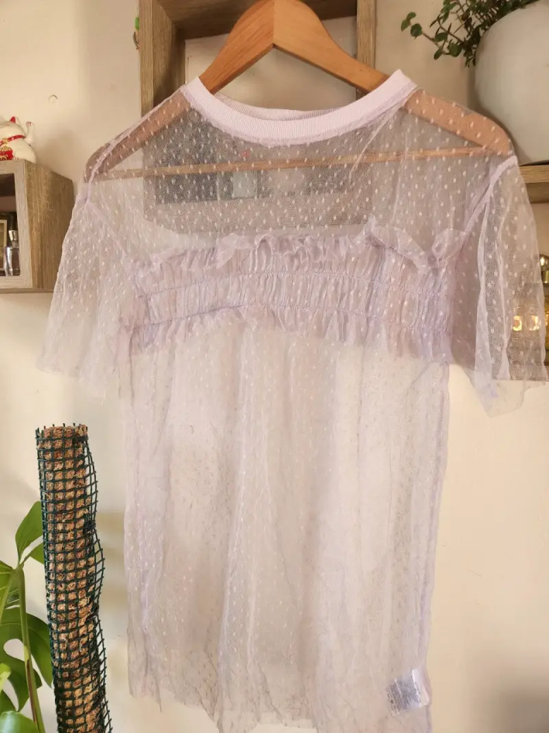 Blusa Transparente de Malla con Lunares - 1