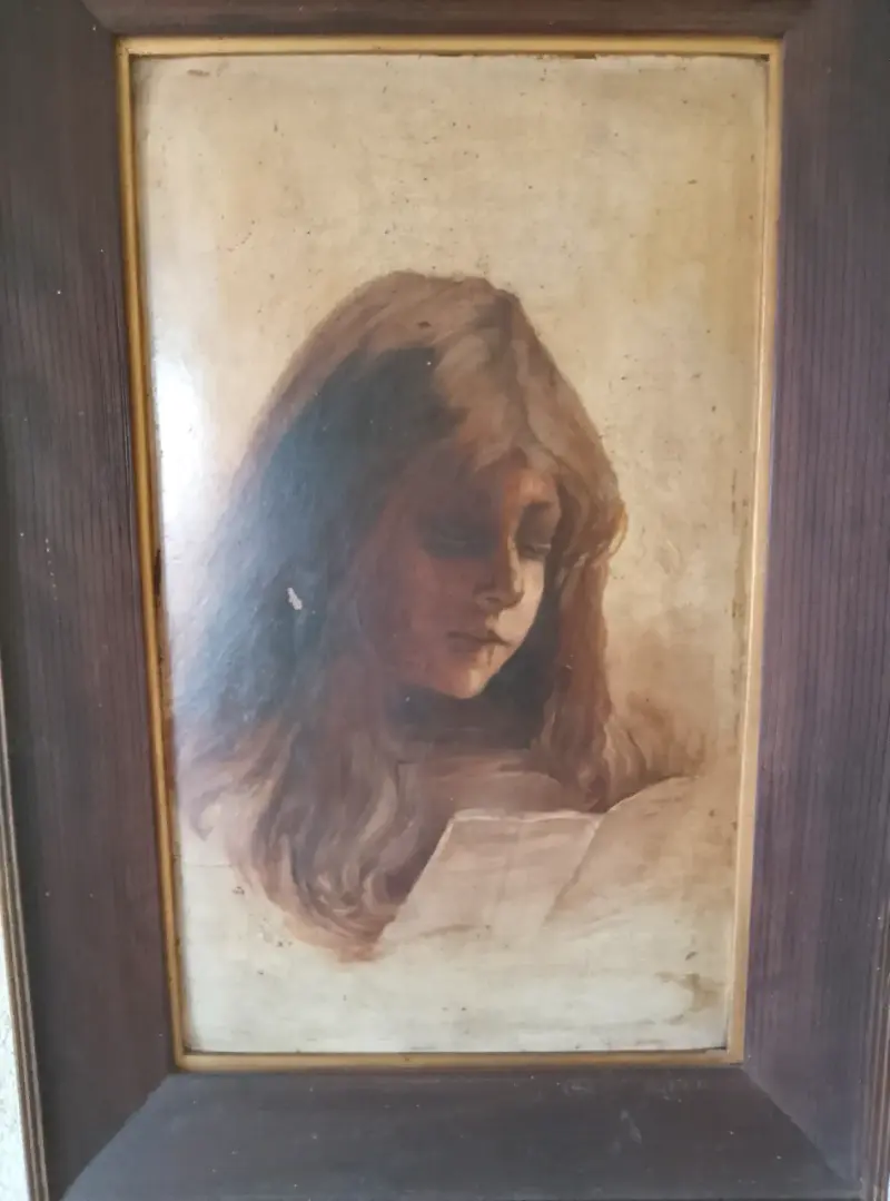 Cuadro Retrato de Niña en Marco de Madera