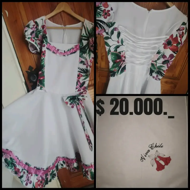 Vestido típico chileno con diseño floral
