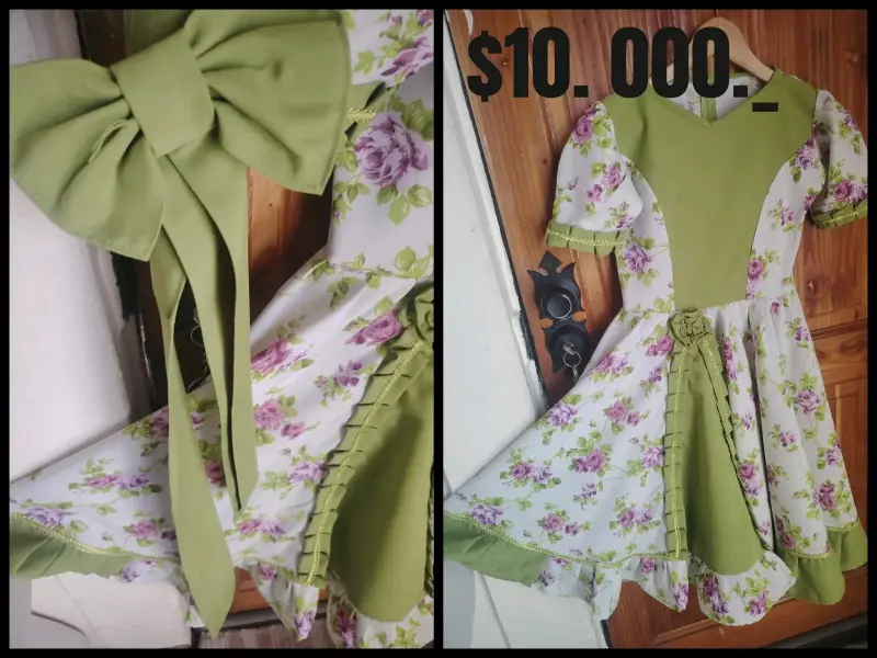 Vestido floral vintage con lazo verde