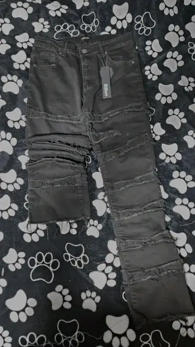 Jeans negros desgastados Logeoi para hombre - miniatura 2
