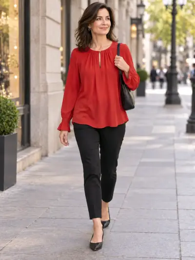 Blusa naranja de manga larga para mujer - miniatura 1