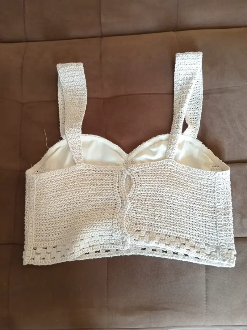 Top tejido a crochet blanco para mujer - 3