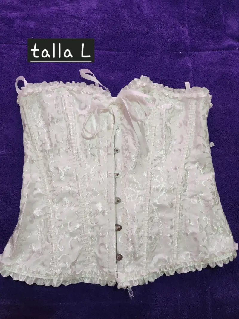 Corset blanco talla L con encaje floral - 2
