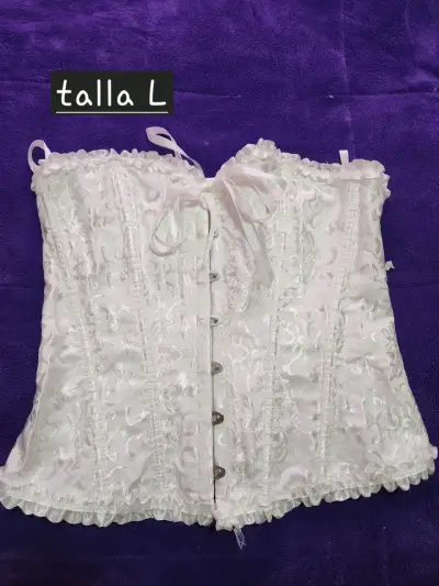 Corset blanco talla L con encaje floral - miniatura 2