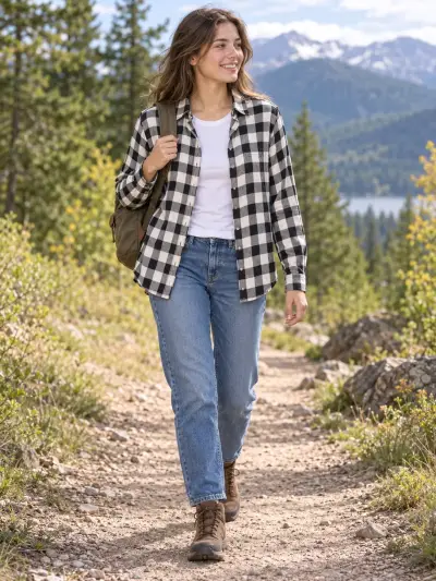 Camisa de cuadros blanco y negro para mujer - miniatura 1