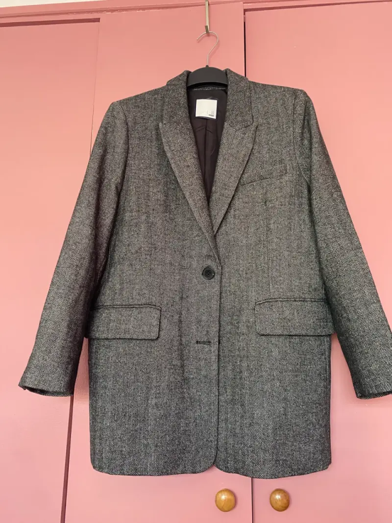 Blazer gris de lana para mujer talla L -XL - 1
