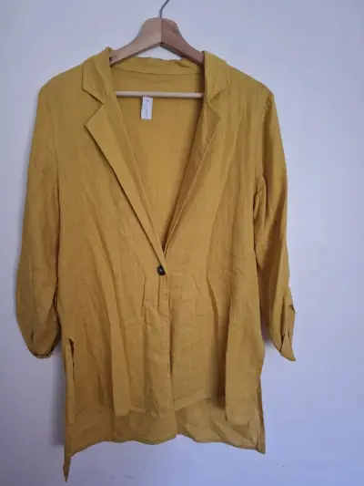 Blazer mostaza de lino para mujer - miniatura 2