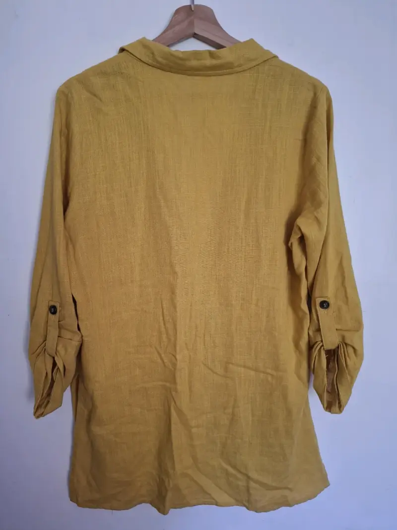 Blazer mostaza de lino para mujer - 3
