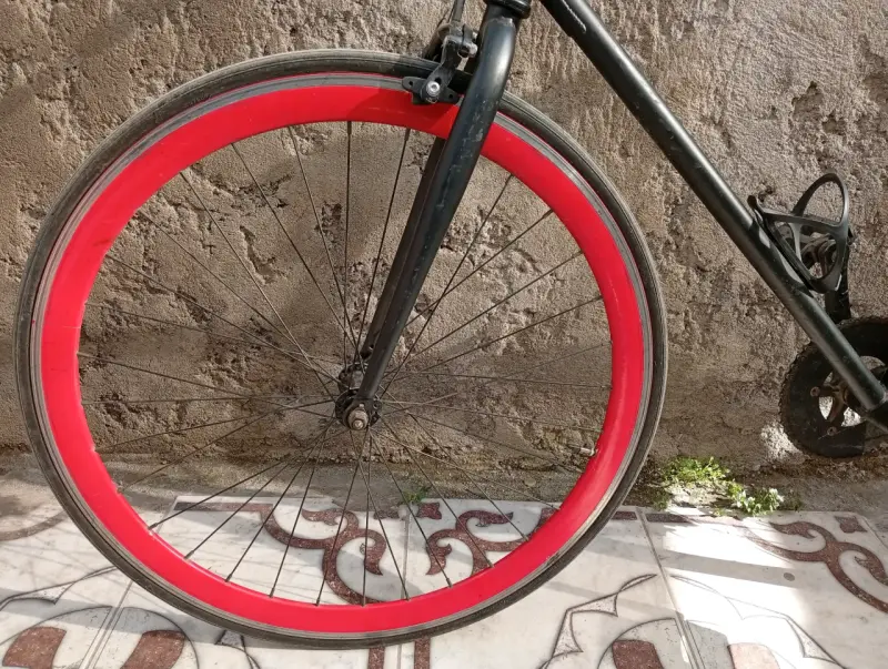 Bicicleta Urbana Negra con Llantas Rojas - 2