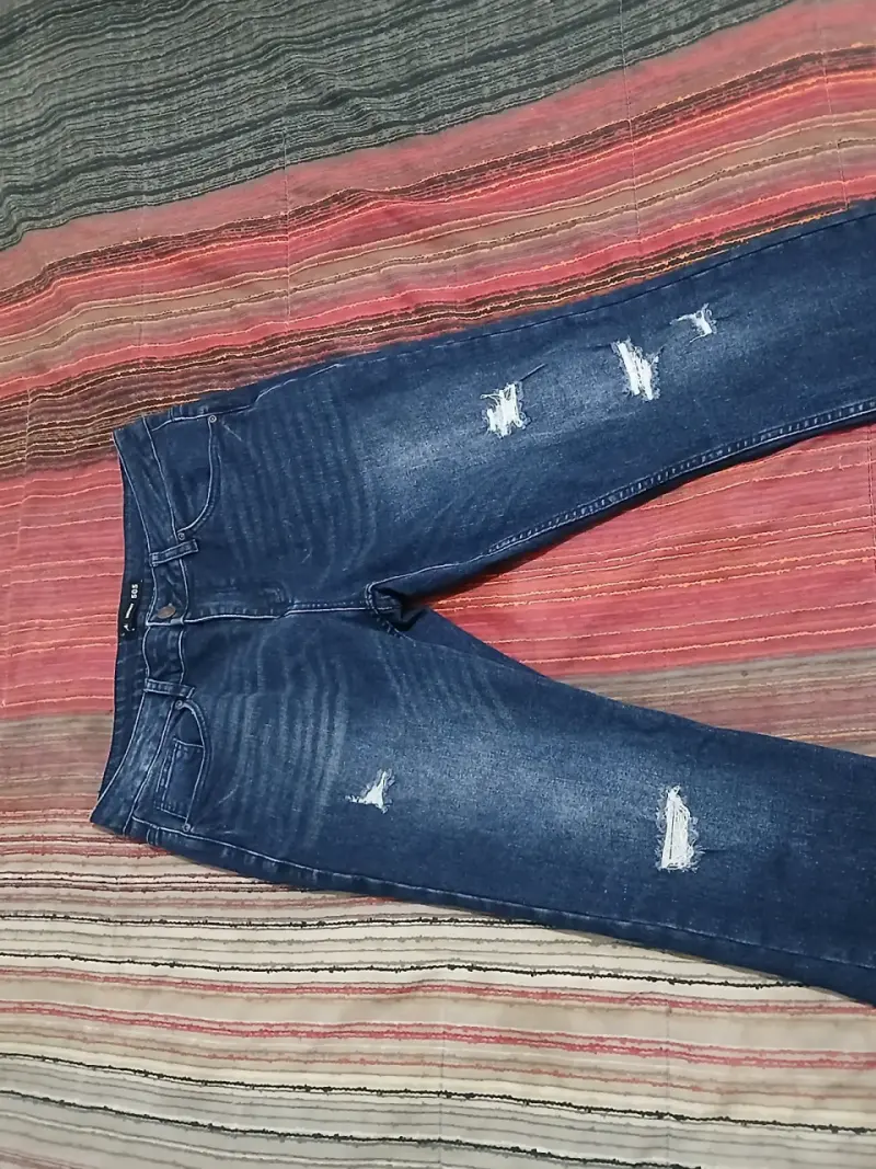 Jeans skinny azul desgastados para mujer - 1