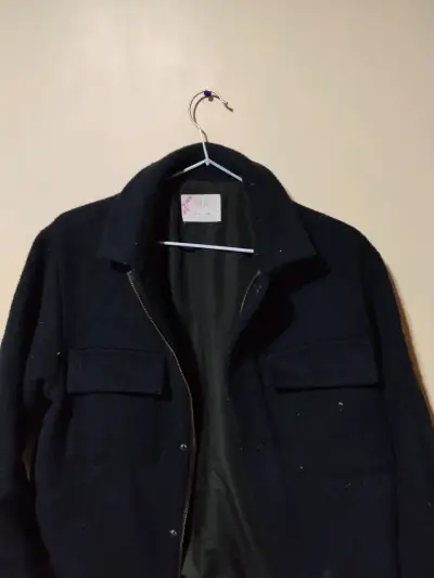 Chaqueta negra de lana con bolsillos zara - miniatura 1