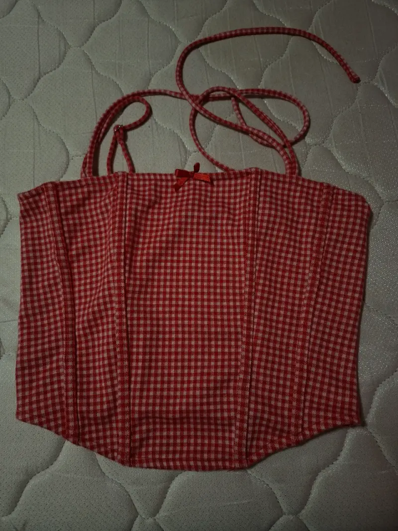 Top corset rojo a cuadros para mujer - 1
