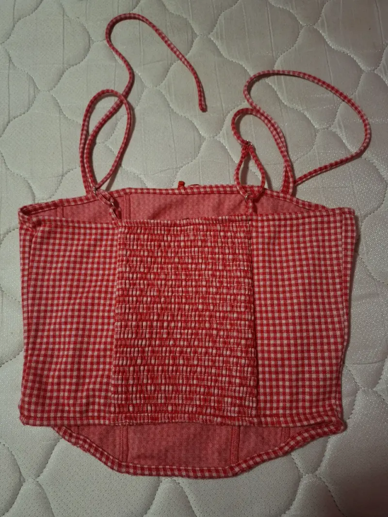 Top corset rojo a cuadros para mujer - 2