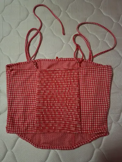 Top corset rojo a cuadros para mujer - miniatura 2