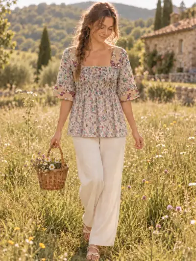 Blusa floral de verano con mangas - miniatura 1