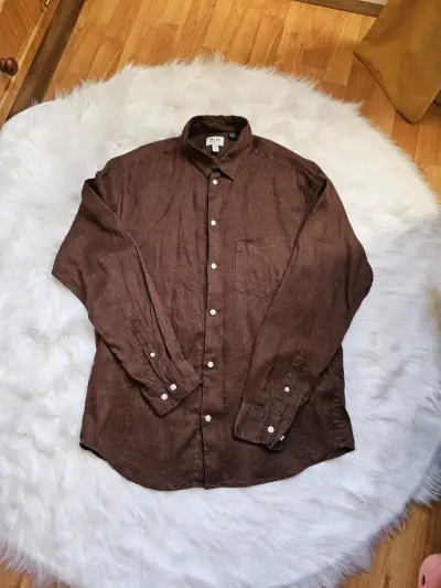 Camisa de lino marrón H&M Essentials para hombre - miniatura 1