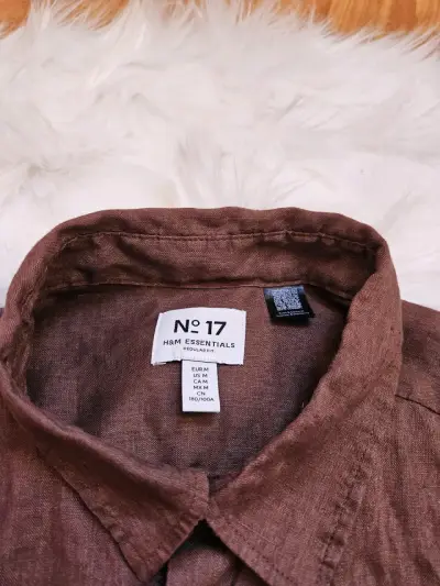 Camisa de lino marrón H&M Essentials para hombre - miniatura 2