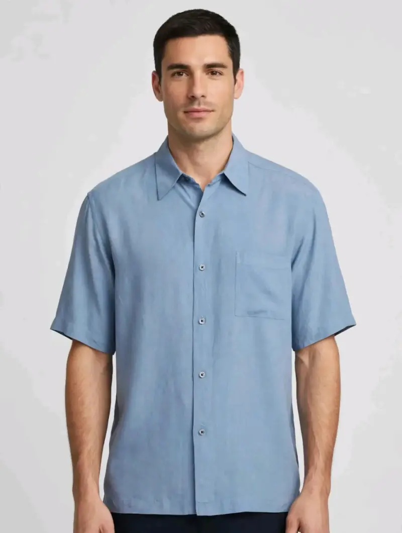 Camisa de hombre azul claro de lino - 1