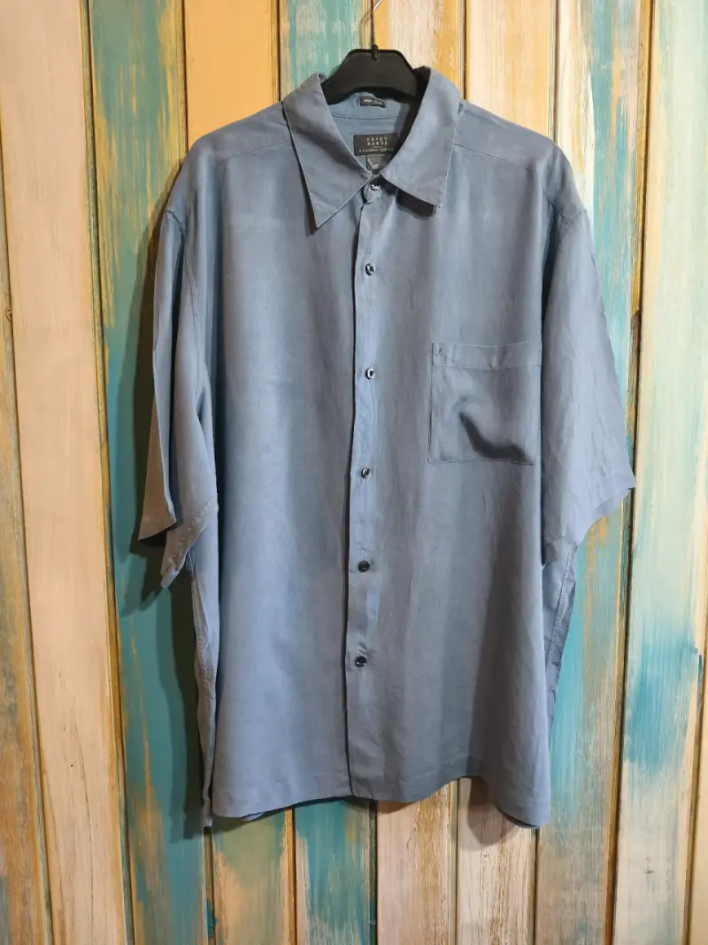 Camisa de hombre azul claro de lino - 2