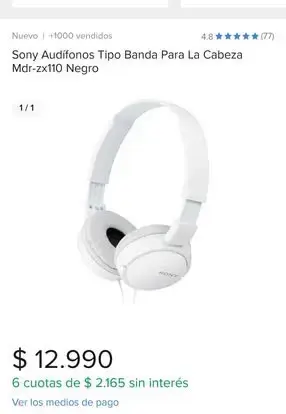 Audífonos Sony MDR-ZX110 con Cable - 3