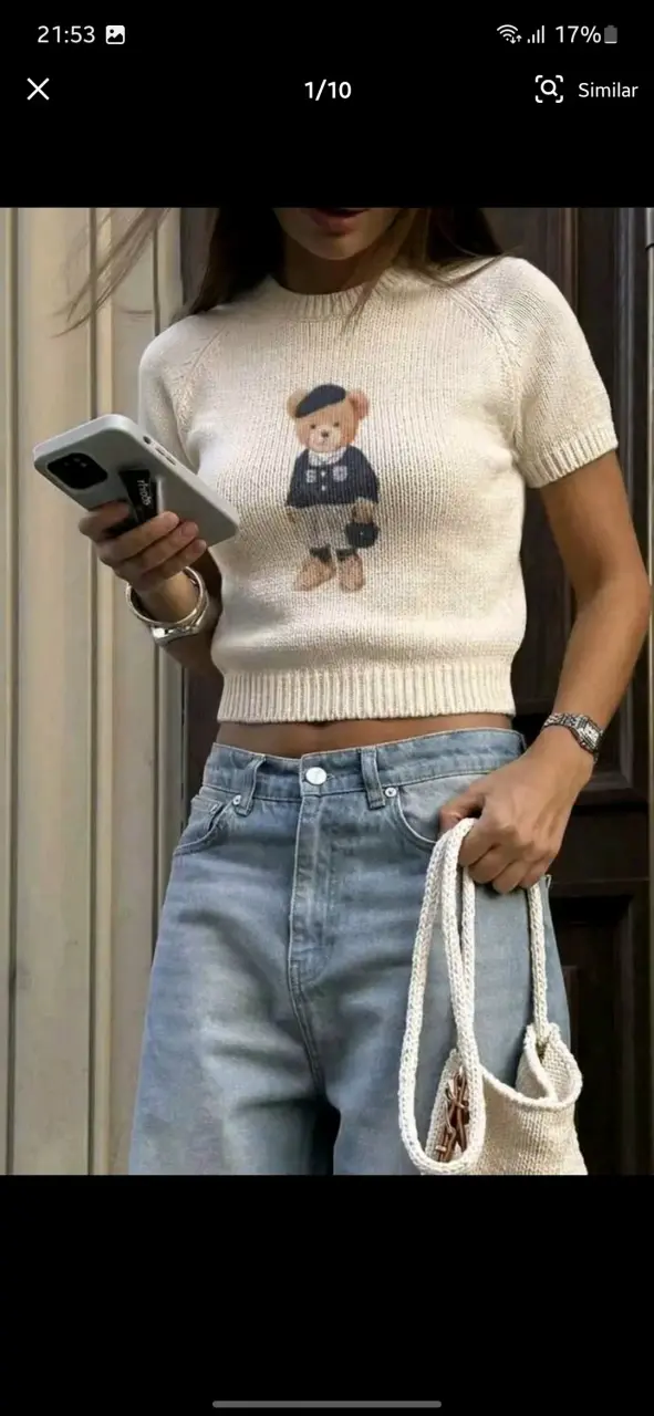 Polera de punto con diseño de oso