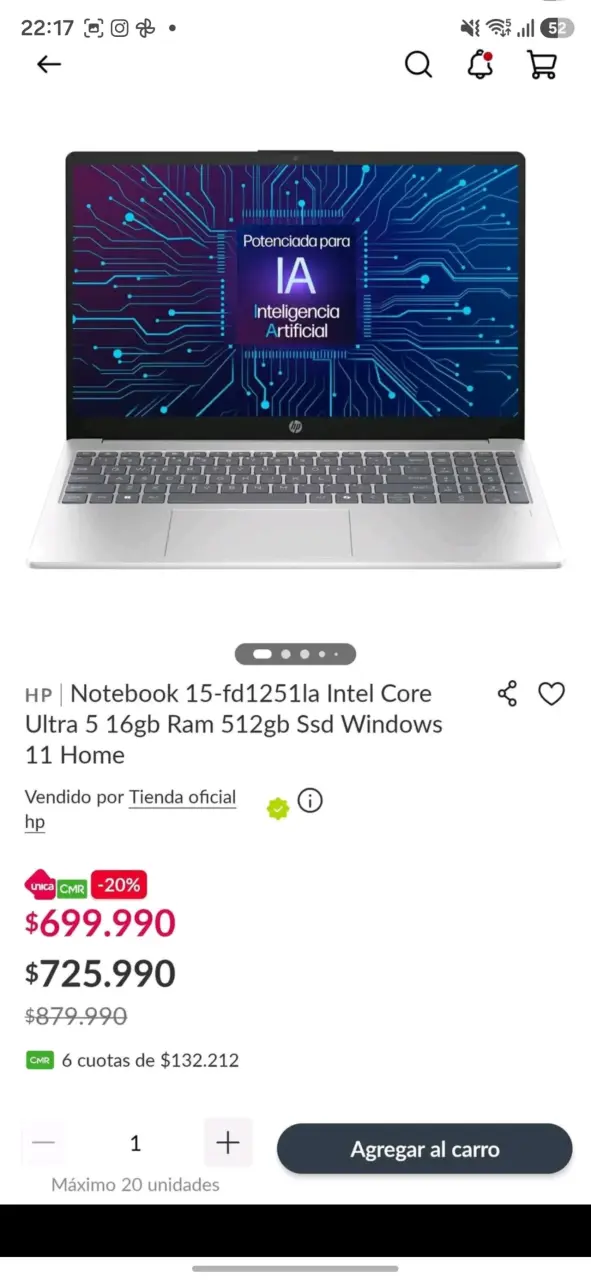 Notebook HP 15.6" Intel core I5 Ultra, 16Ram 1TB - 5