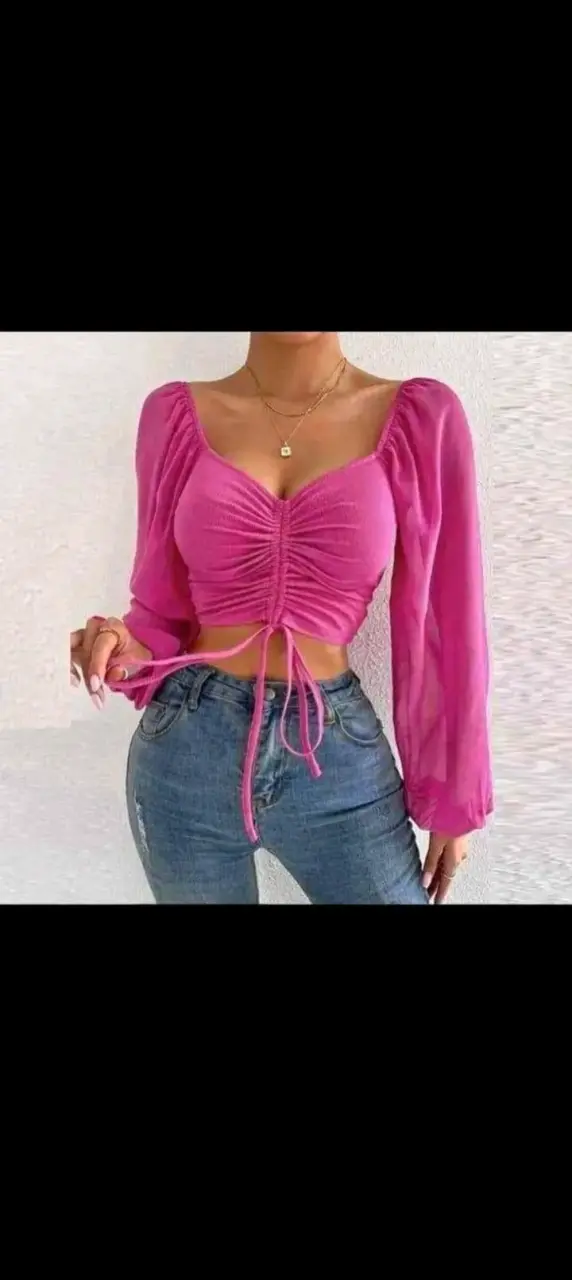 Blusa crop top con mangas largas en varios colores - 2