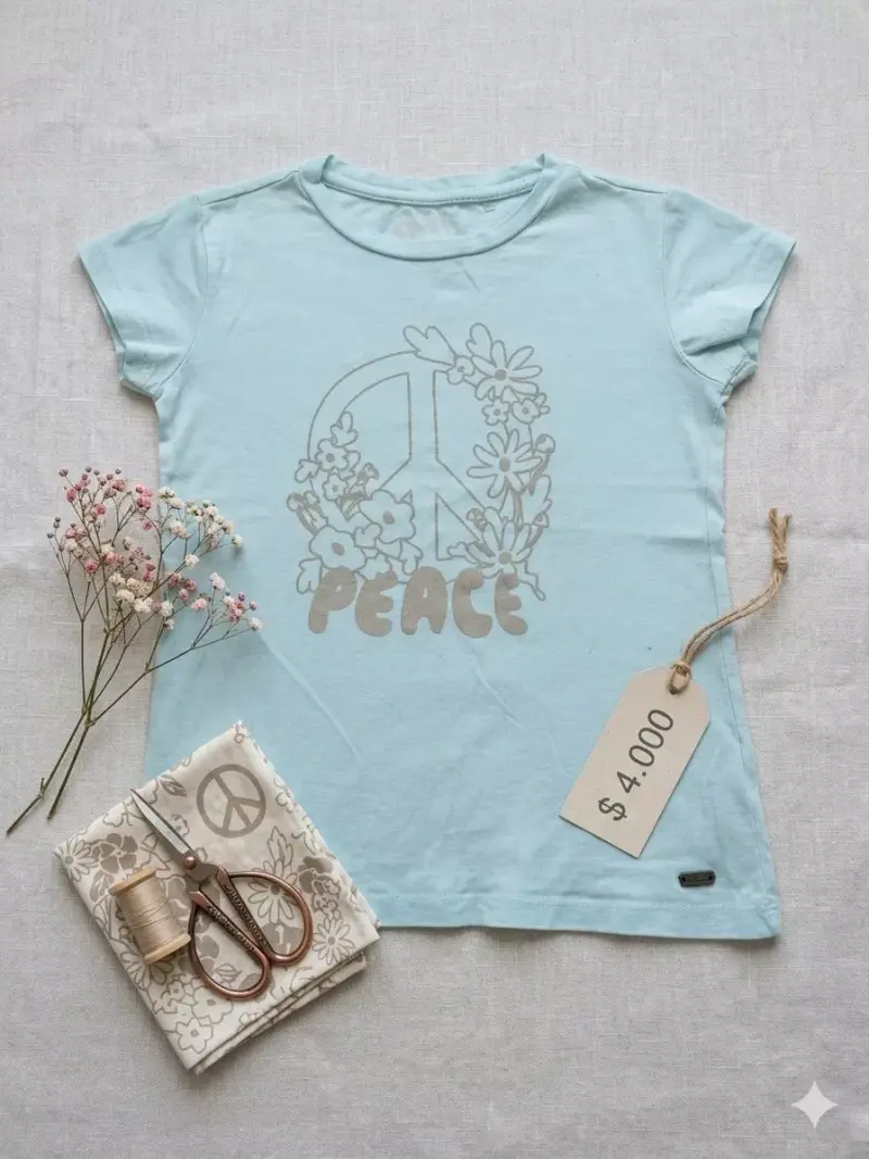 Polera Celeste con Diseño de Paz para Mujer