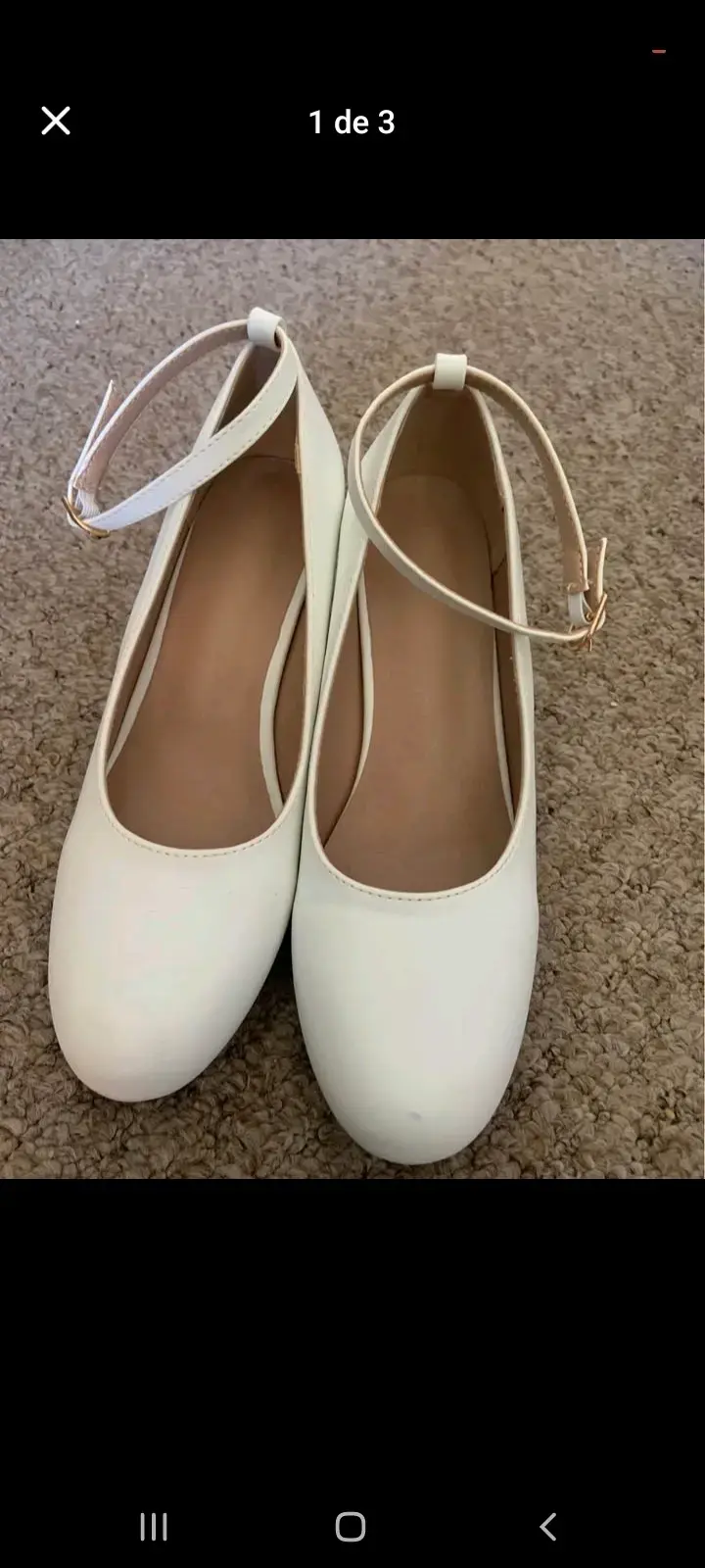 Zapatos de tacón bajo blancos con correa - 1