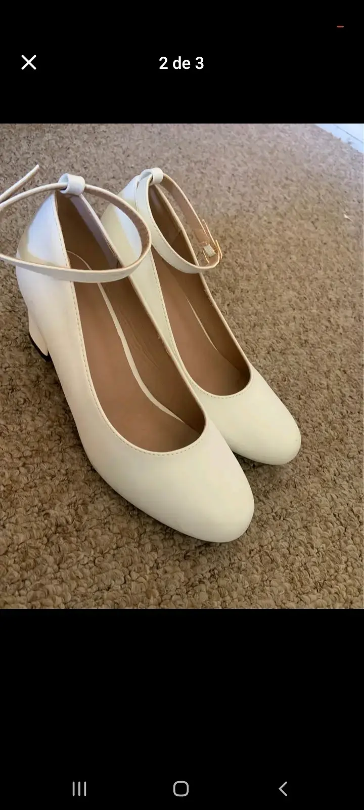 Zapatos de tacón bajo blancos con correa - 2
