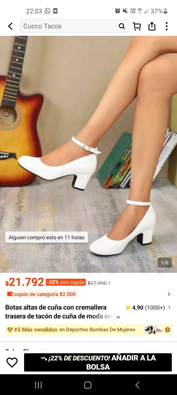 Zapatos de tacón bajo blancos con correa - 4