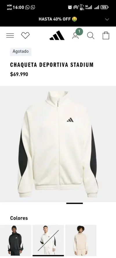 Chaqueta Deportiva Adidas Stadium Blanca Hombre - miniatura 1
