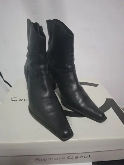 Botines de cuero negro con taco alto marca Gacel - miniatura 6