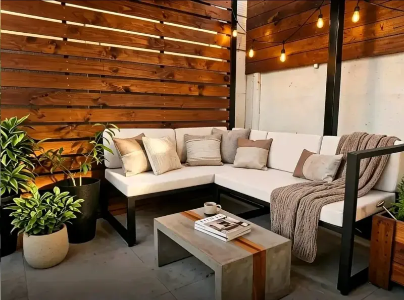 Sofá seccional de jardín con cojines crema - 4