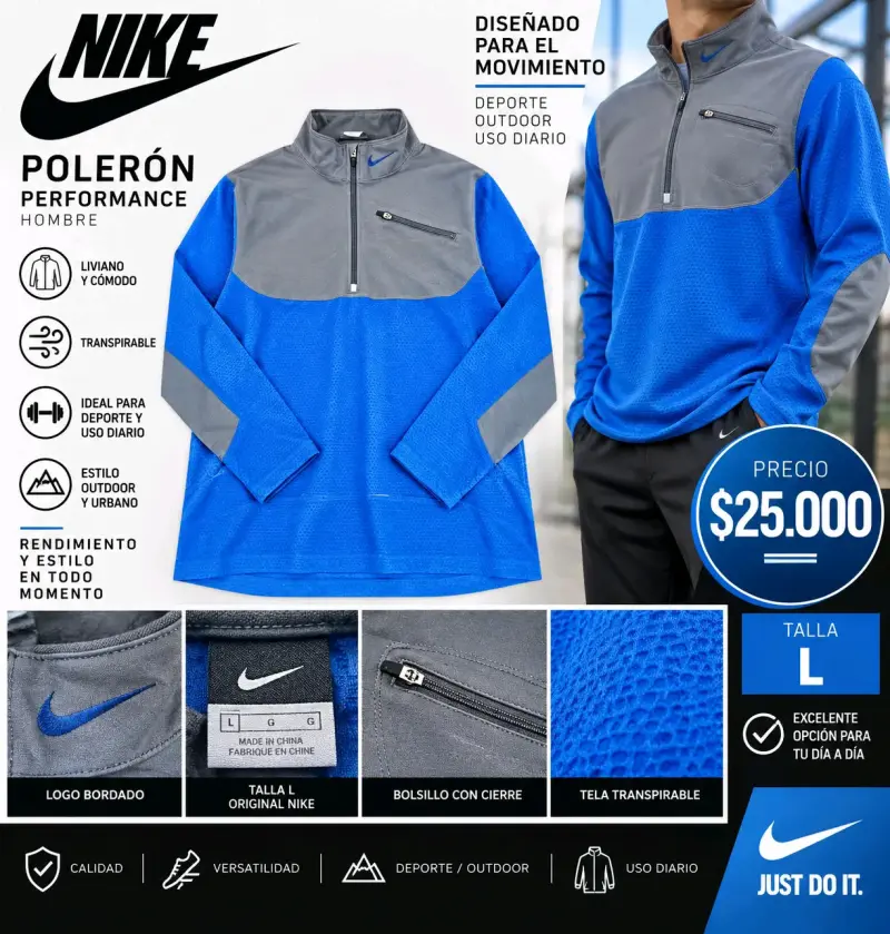 Polerón deportivo Nike azul y gris para hombre - 5